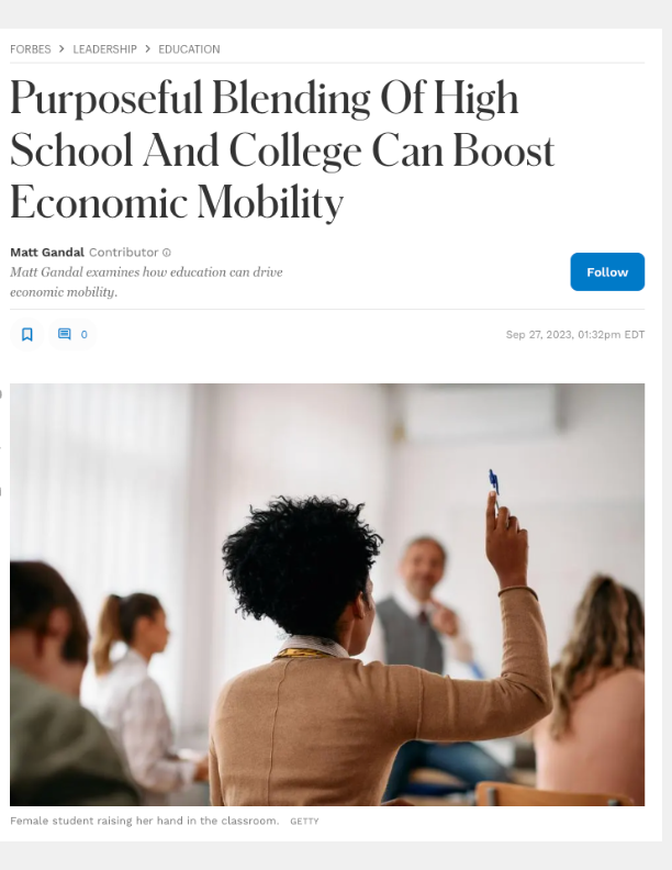 Purposeful Blending of High School And College Can Boost Economic Mobility